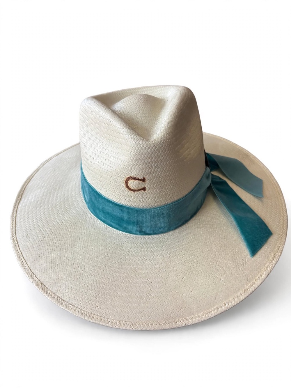 NWT Charlie Horse / Old Apache Women’s White Straw Hat with Teal Ribbon